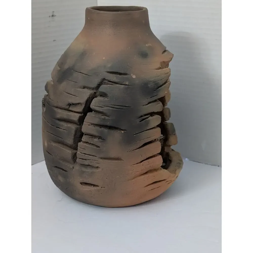 1992 Signed Clay Pueblo Pottery Diorama Southwestern Cave Village Sculpture Vase